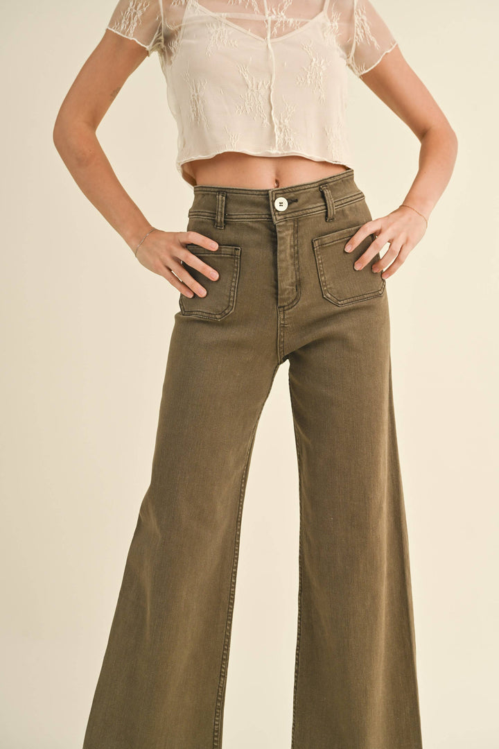 Straight Wide Leg Pants With Front Pocket