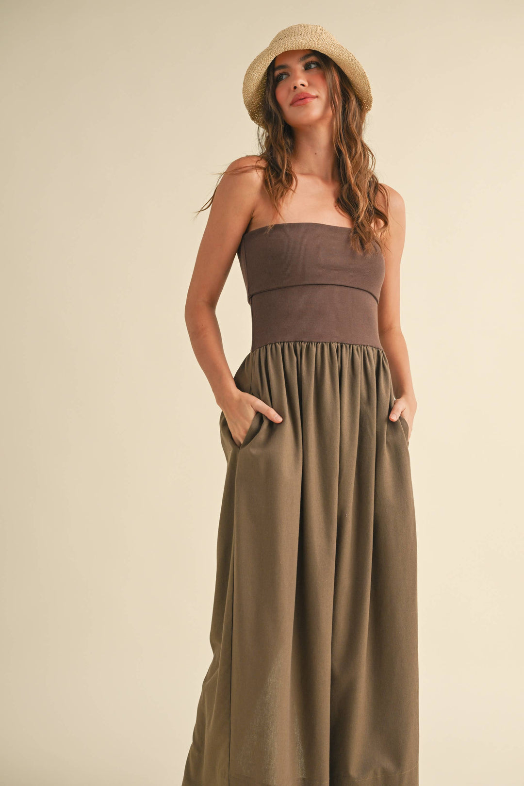 Linen With Ribbed Knitted Top Combo Dress