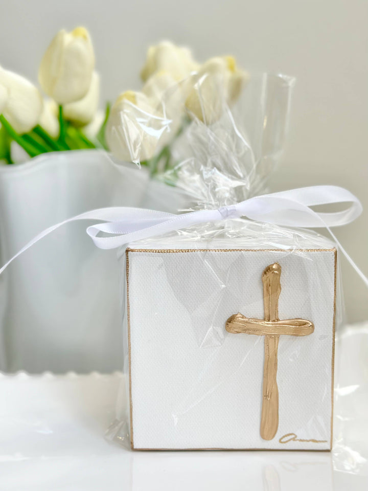 Textured Gold Cross on Canvas