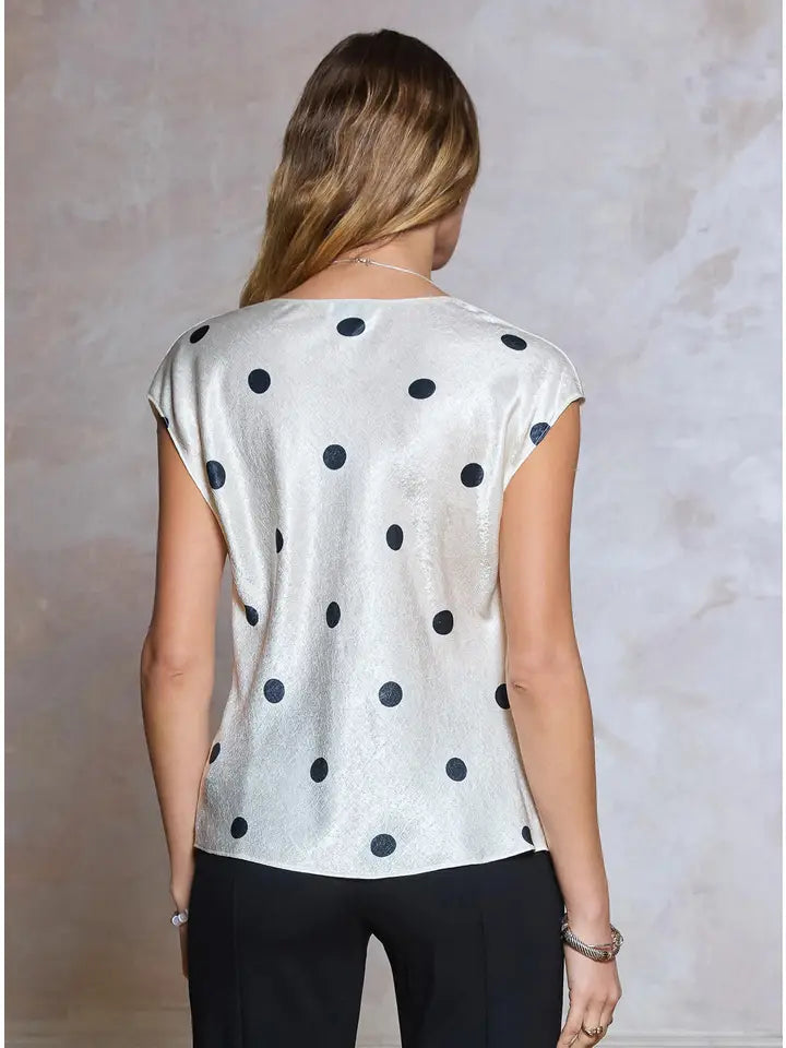 Polka Dot Cowl Neck Dolman Sleeve Top