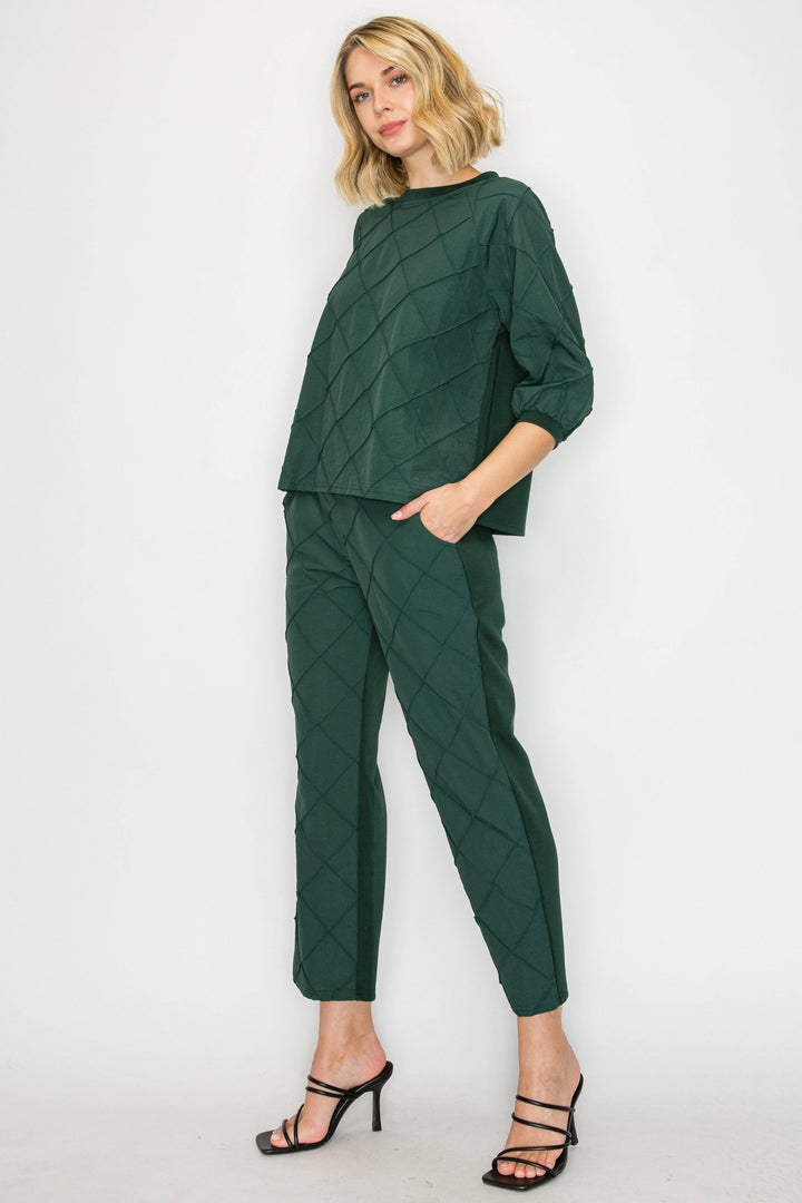 Jamila Stetch Knit Pointe with Textured Woven Pants