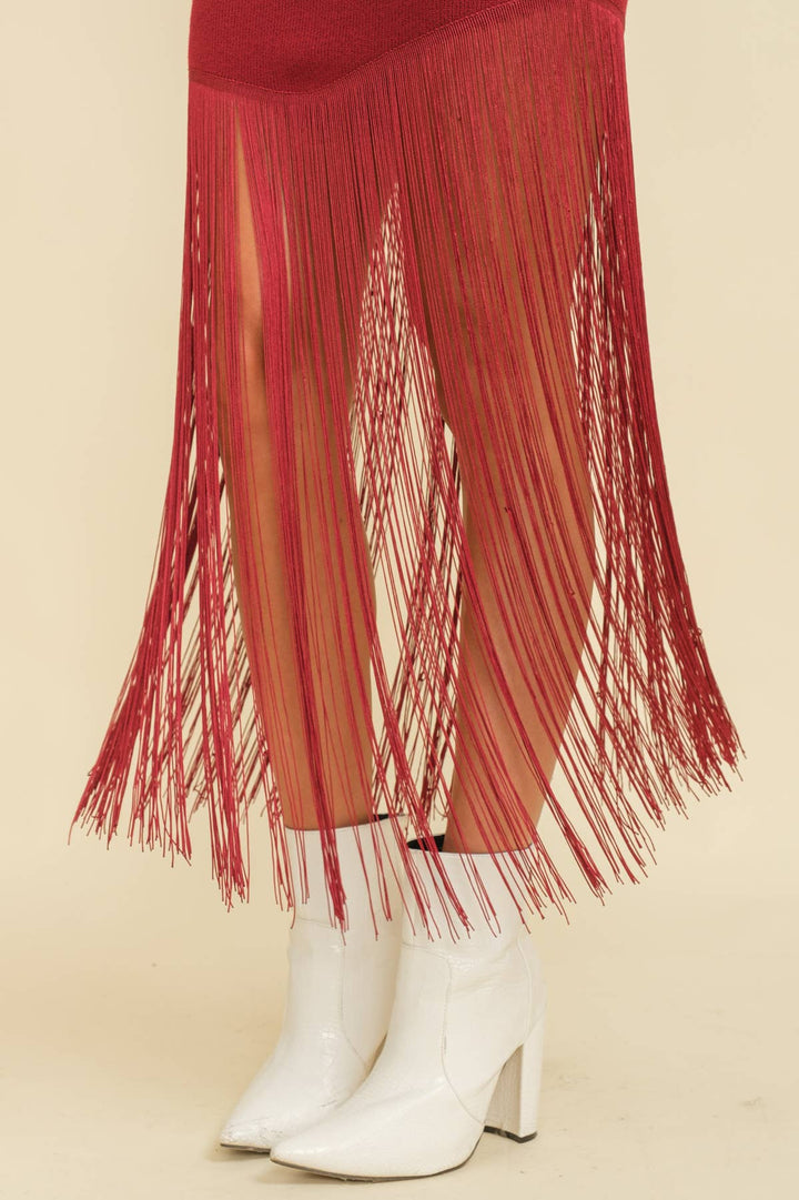 Knit Skirt with Long Fringe