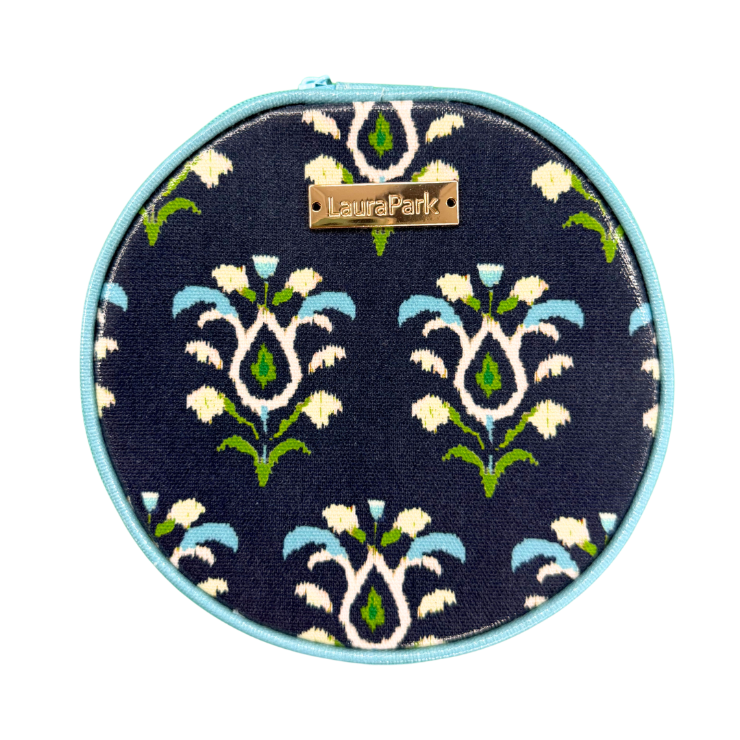Laura Park Designs  Rosemary Indigo Round Jewelry Case