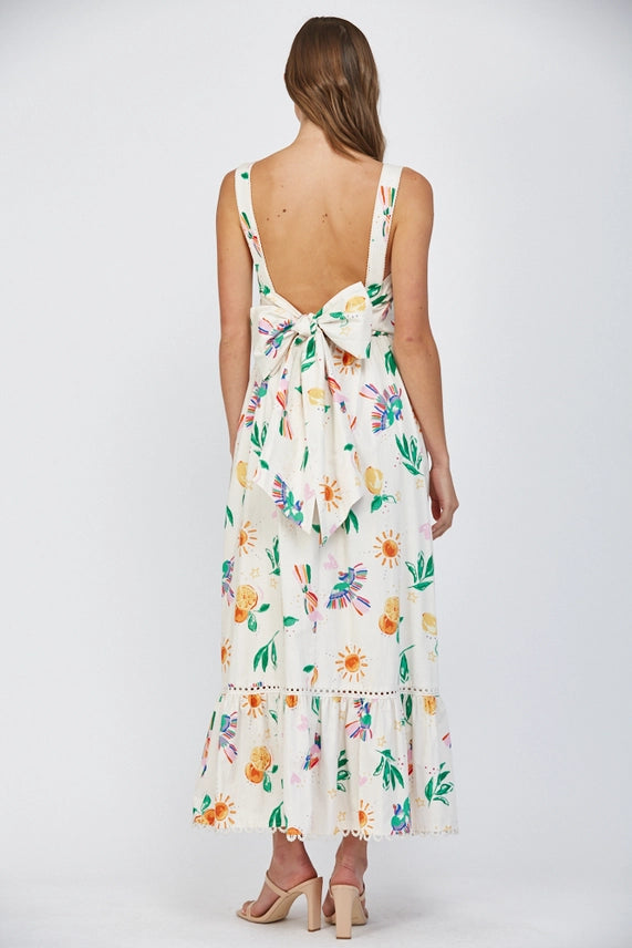 Lace Trim Tie Midi Dress