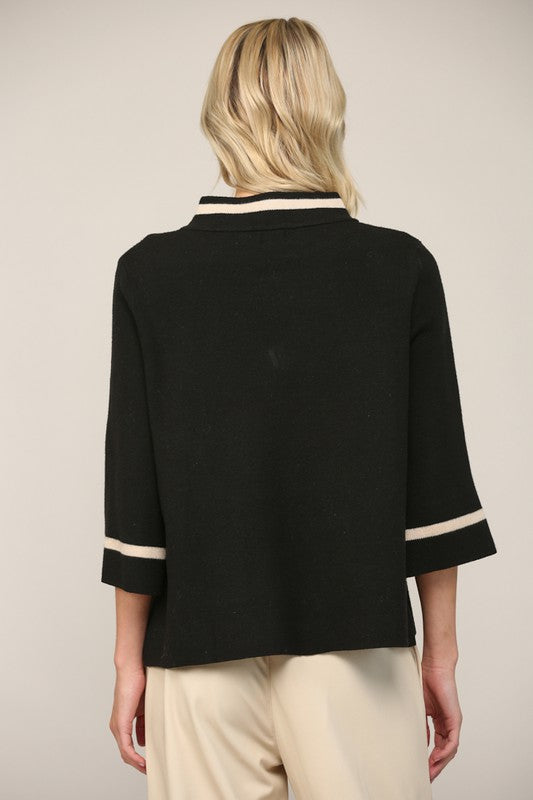 Contrast Lurex Yarn Mock Neck Sweater