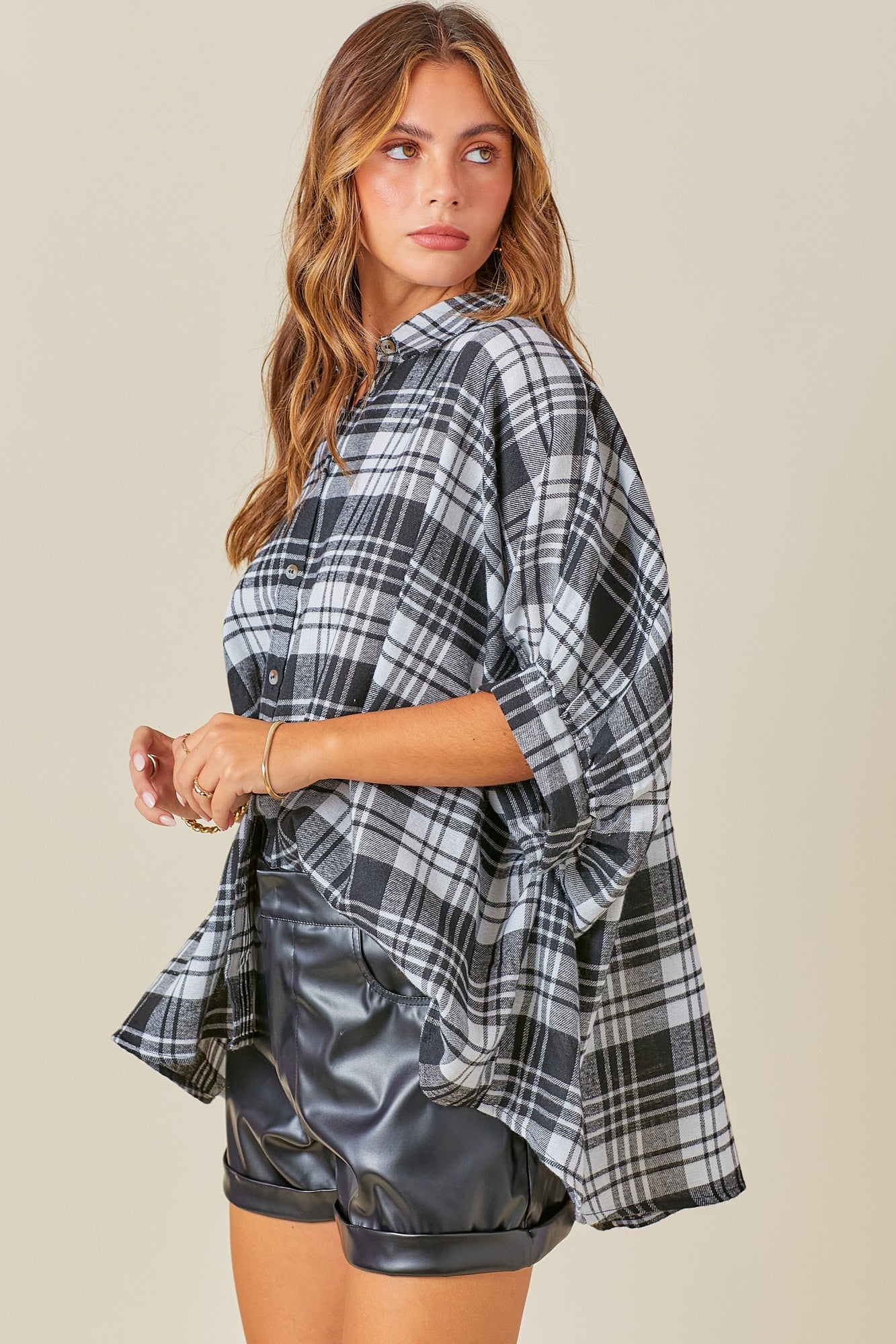 Oversized Checkered Button Down Shirt Glow