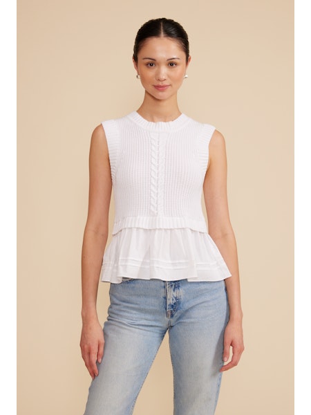 Lucy Paris White Millie Mixed Media Top