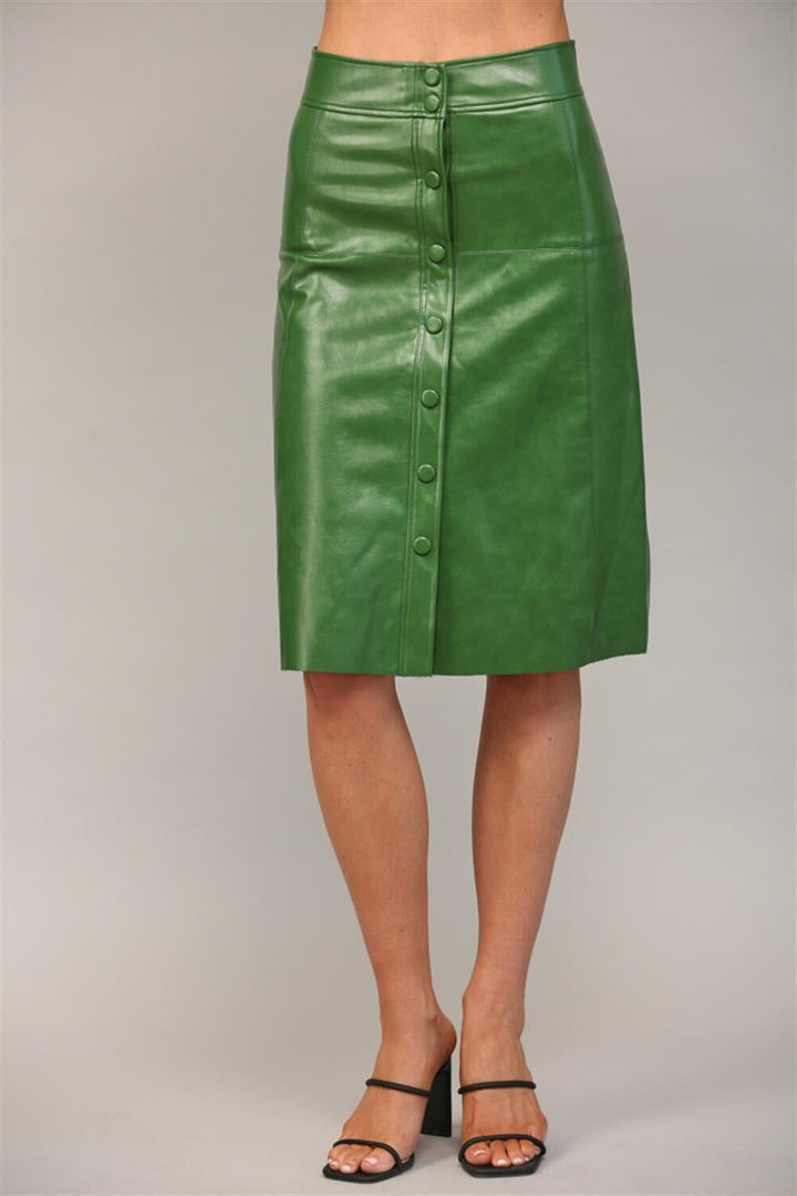 Green Faux Leather Midi Skirt