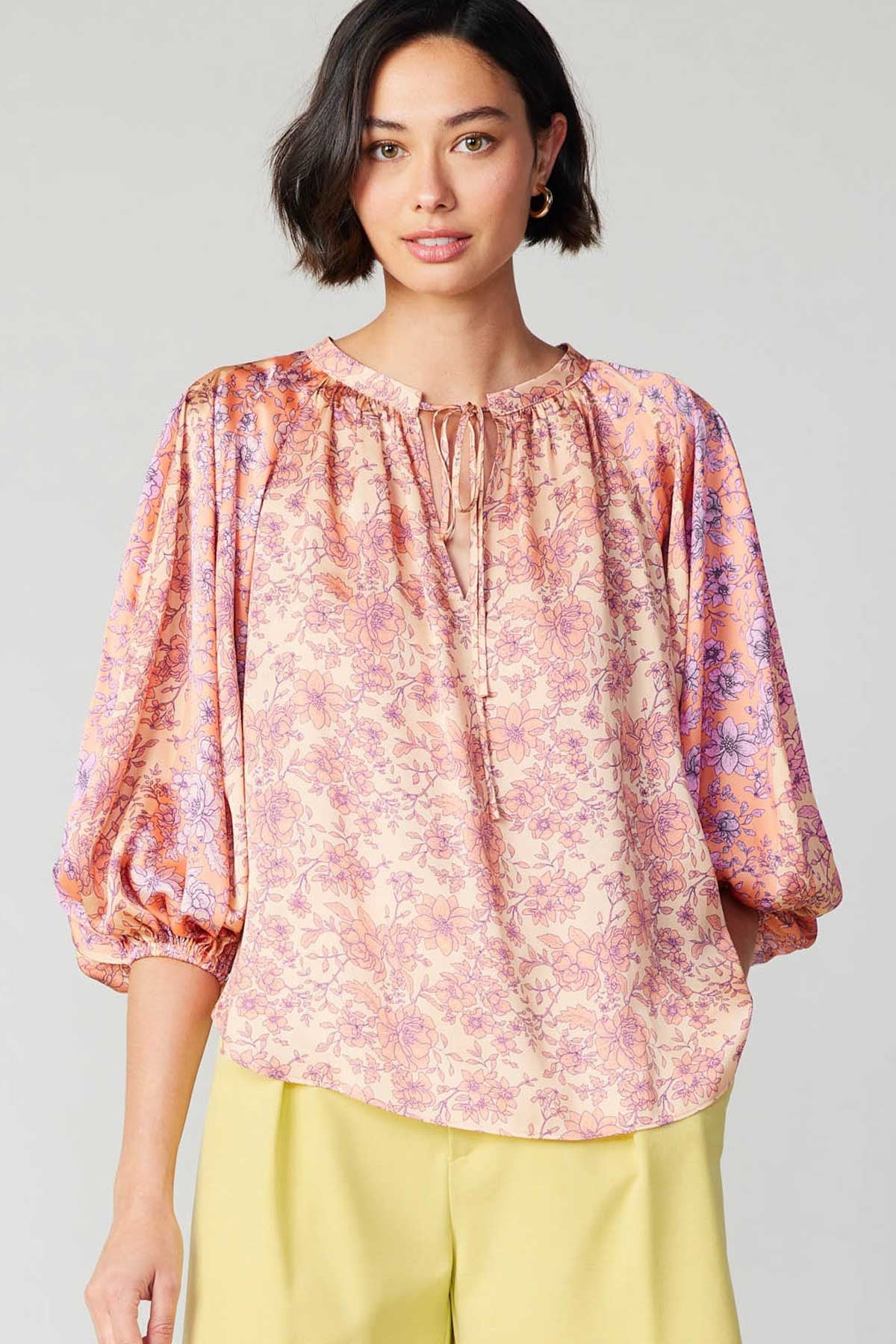 Multi Color Floral Two Toned Print Blouse