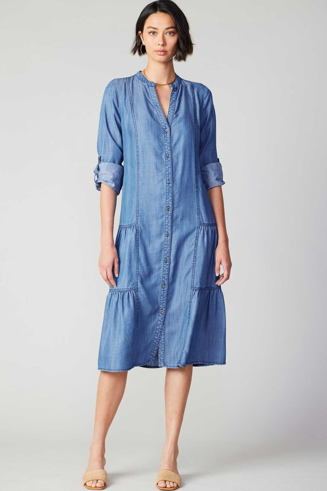 Chambray Button-Down Midi Dress