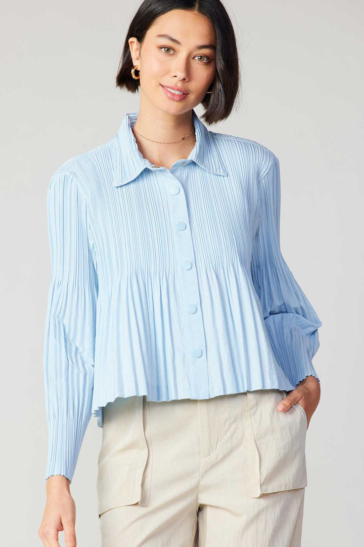 All-Over Pleated Button-Down Crop Jacket