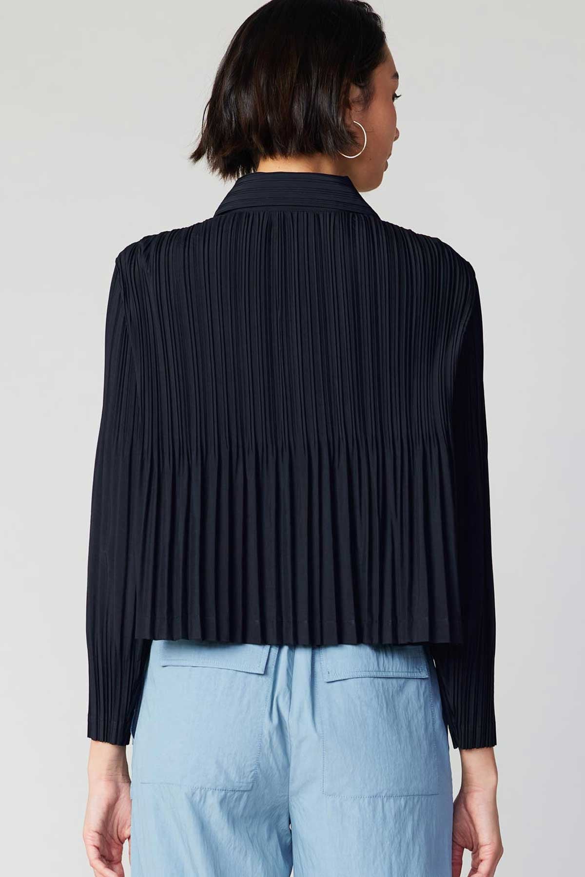 All-Over Pleated Button-Down Crop Jacket