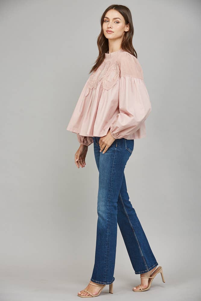 Lace Applique Detail Long Sleeve Blouse