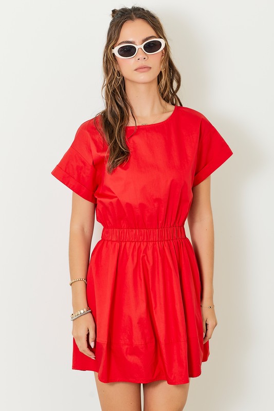 Short Sleeve Mini Dress With Elastic Waist Detail