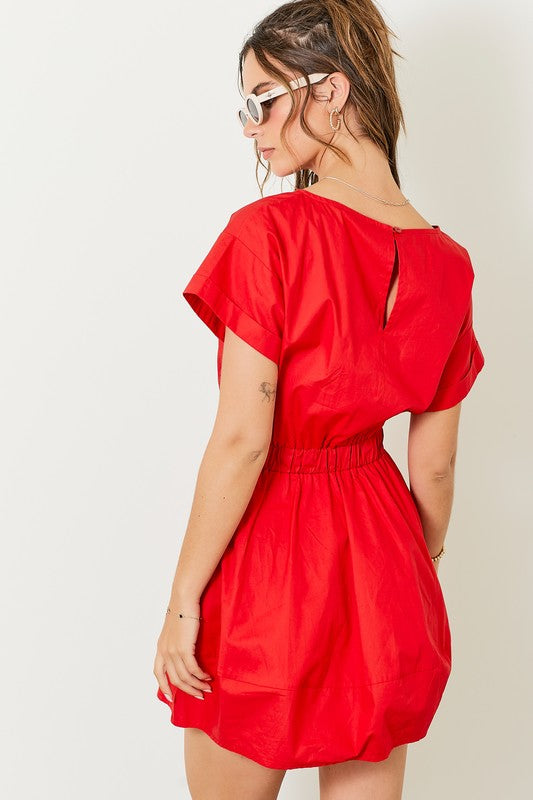 Short Sleeve Mini Dress With Elastic Waist Detail