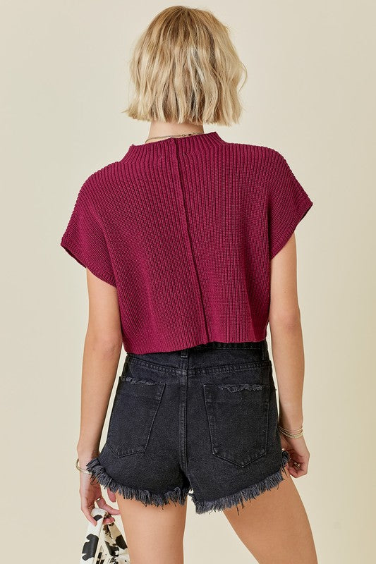 Mock Neck Sweater Top With Pocket Detail