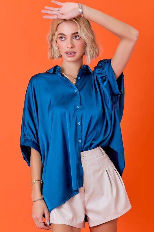 Satin Collared Neck Button Down Shirt Top