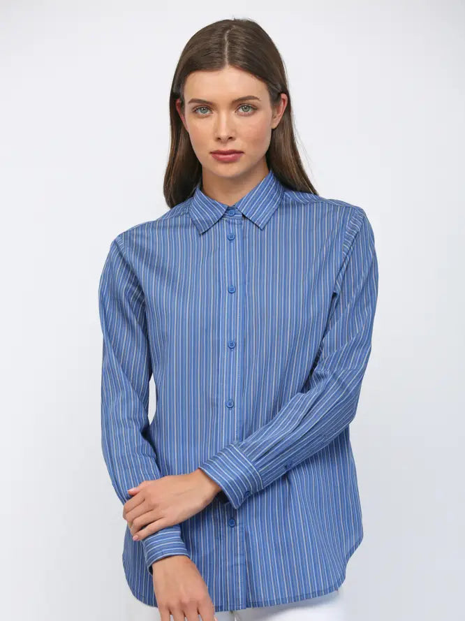 Tencel Blend Pinstripe Long Sleeve Button Down Shirt