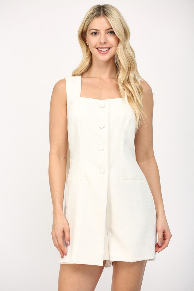 Bow On Back Detail Square Neck Romper