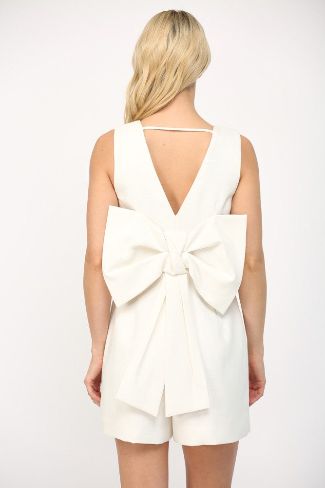 Bow On Back Detail Square Neck Romper