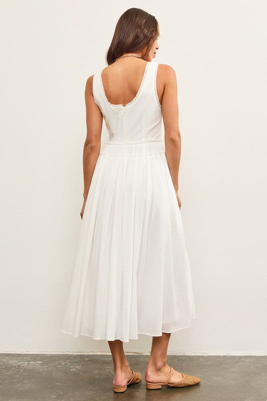 Off White Frayed Edge Tiered Dress