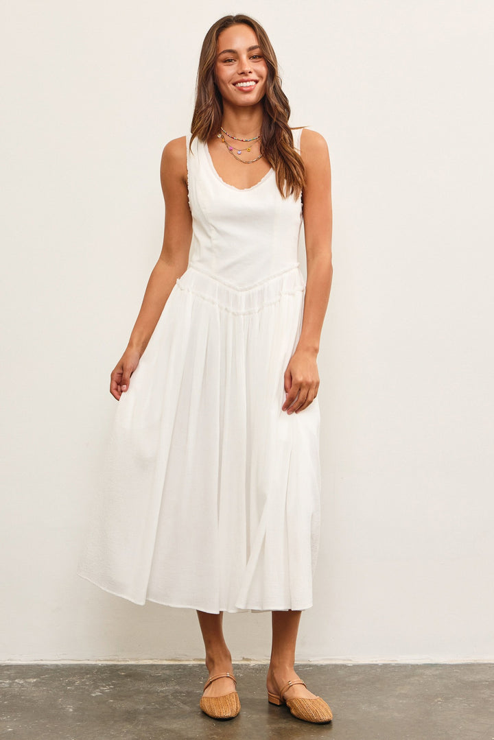 Off White Frayed Edge Tiered Dress