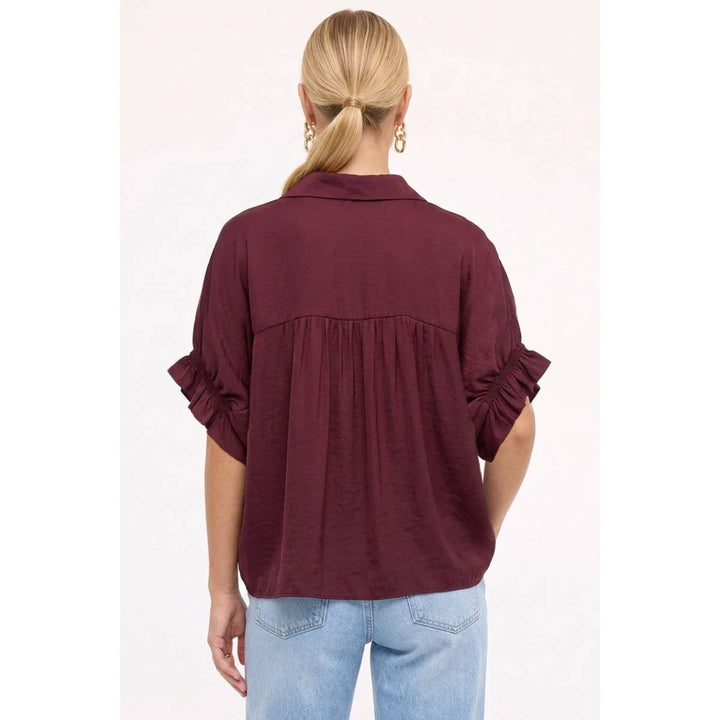 Short Ruffle Sleeve Button-up Blouse