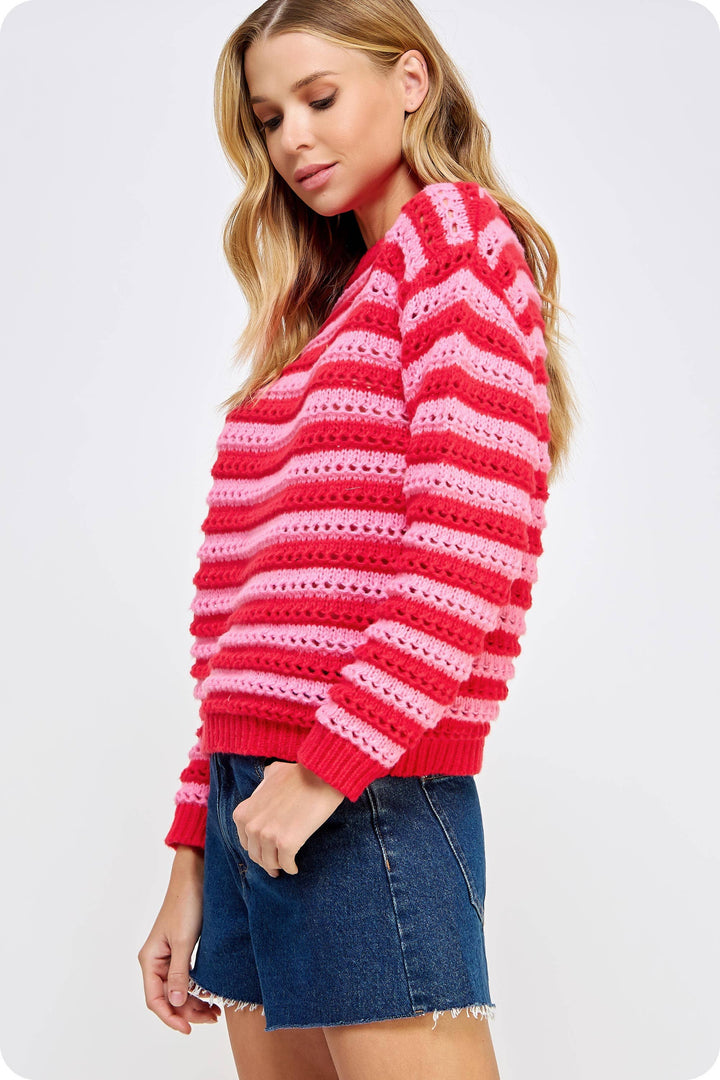 Striped Pointelle Knit Sweater