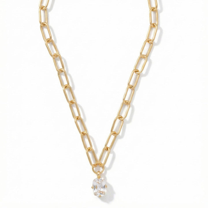 10k Gold Plated Chunky Paperclip Chain & Crystal Necklace
