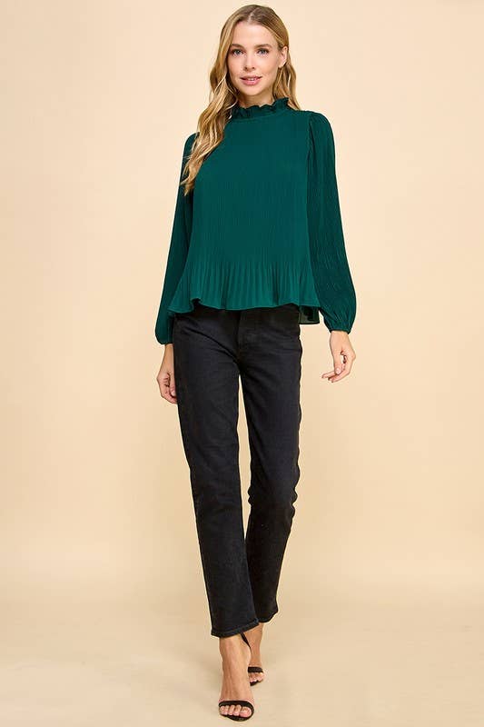 Pleated Construction Mock Neckline Top