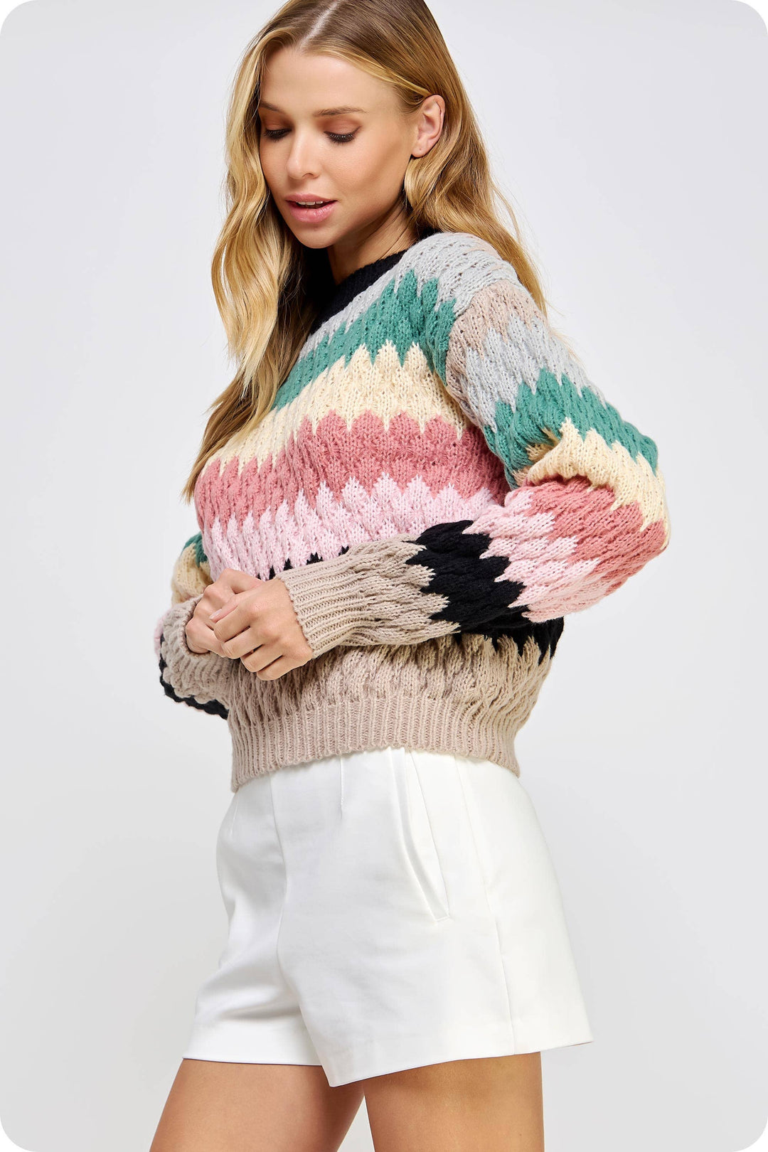 Honeycomb Textured Color Block Sweater