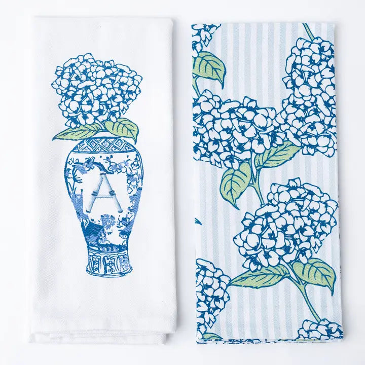 Hydrangea Initial Kitchen Towel Set