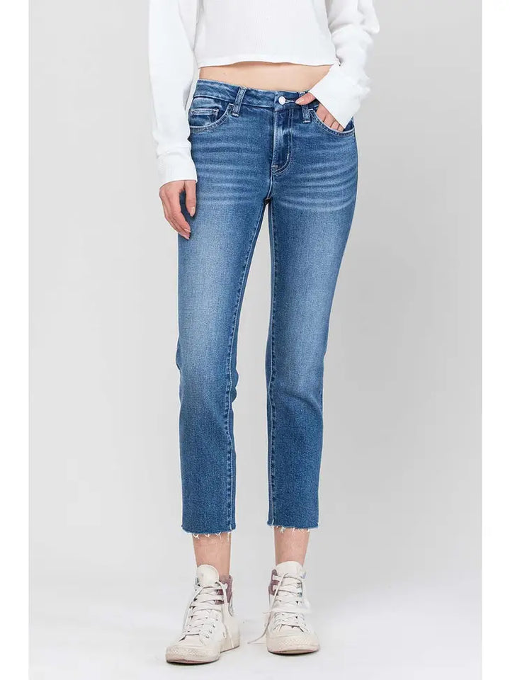 Mid Rise Crop Slim Straight Jeans