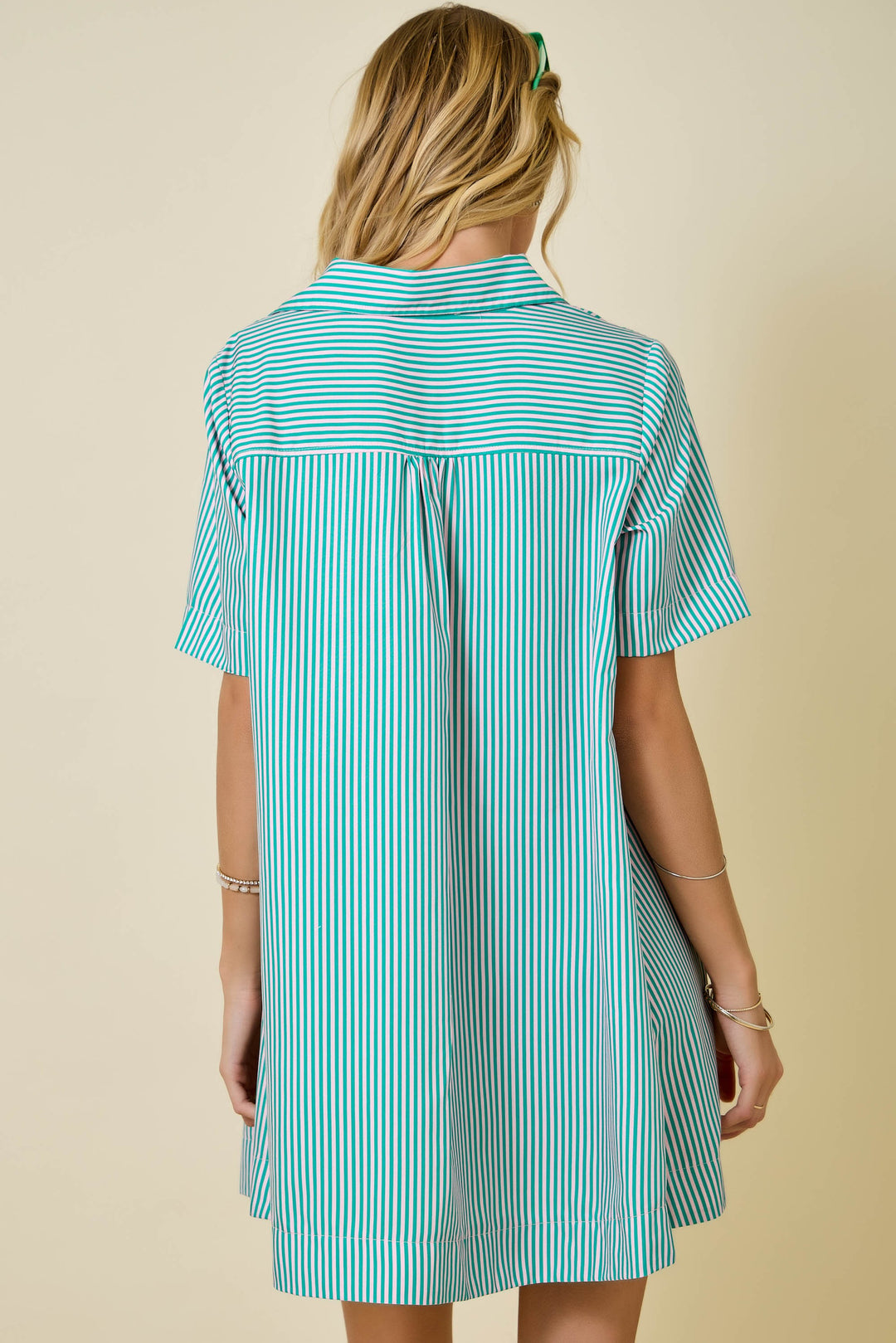 Striped Short Sleeve A-Line Shirt Swing Dress