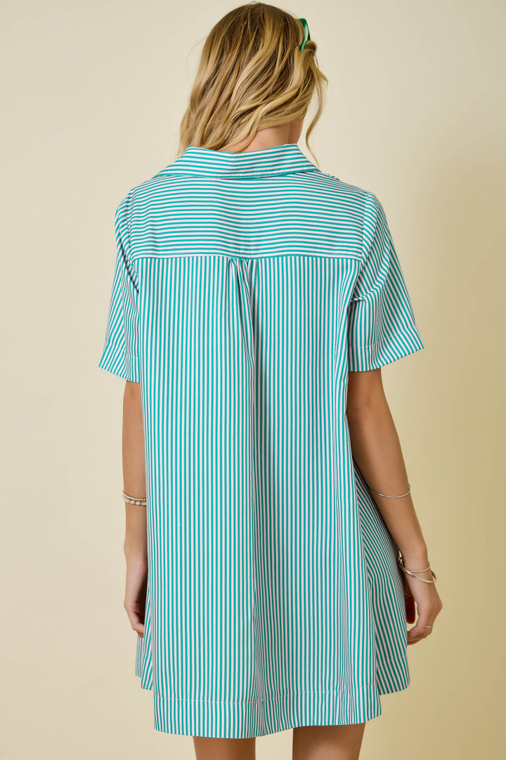 Striped Short Sleeve A-Line Shirt Swing Dress