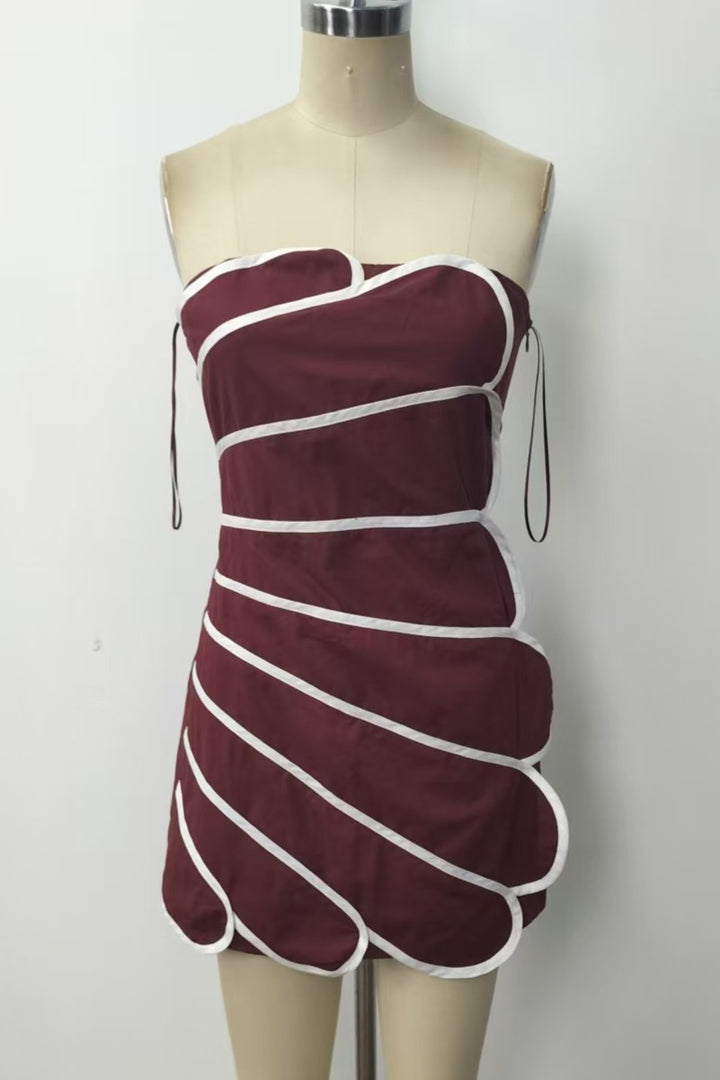 Strapless Mini Dress w/ Overlapped Scallop Panels