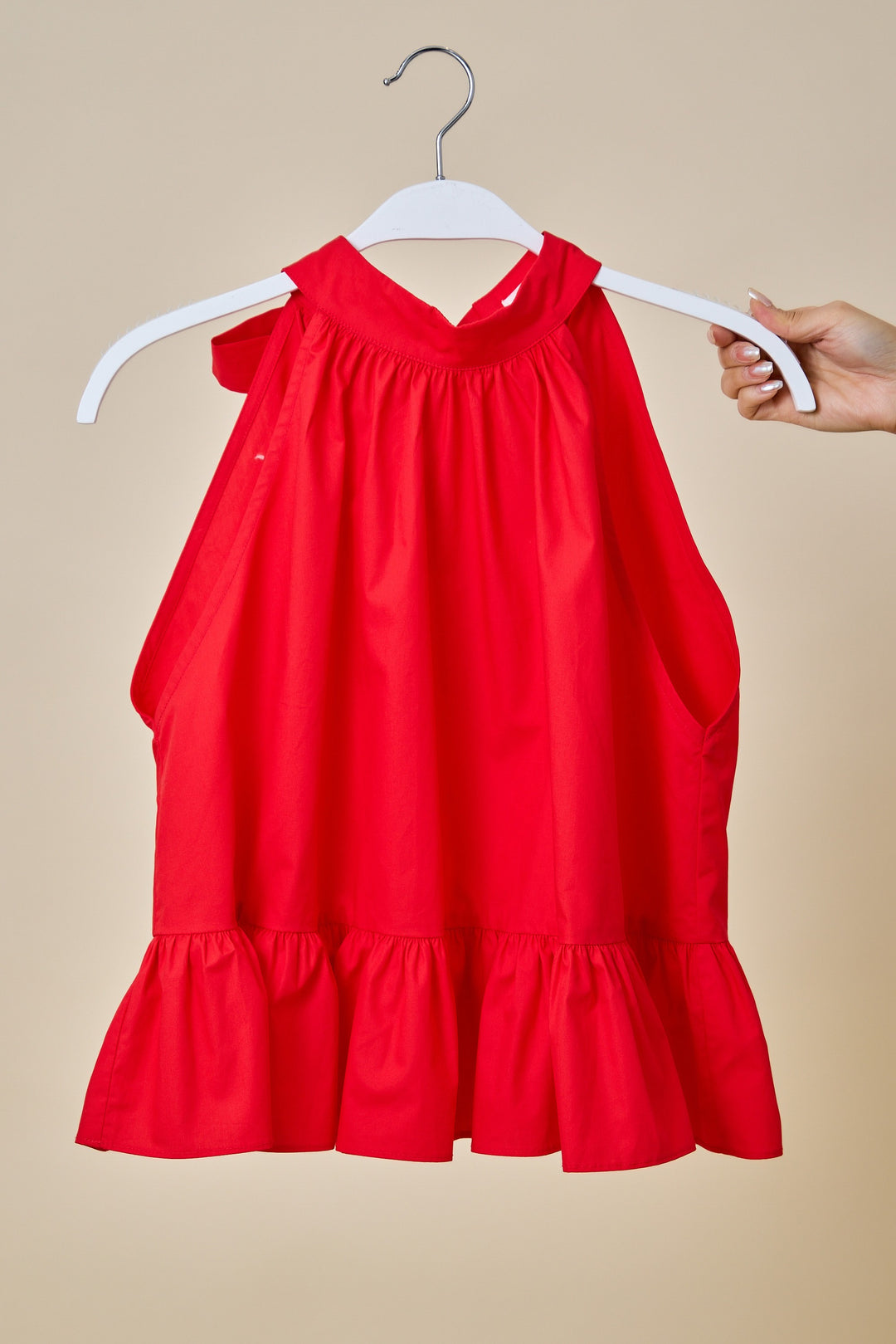 Halter Neck Gathered Peplum Top w/ Back Tie Detail
