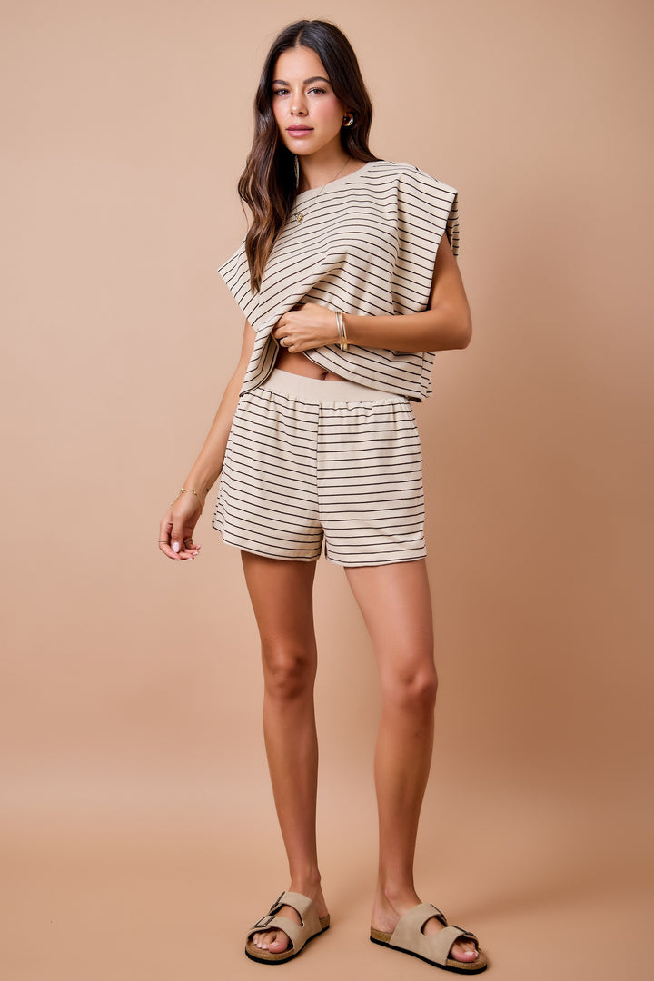 Boxy Stripe Sleeveless Lounge Top W/ Contrast Neck