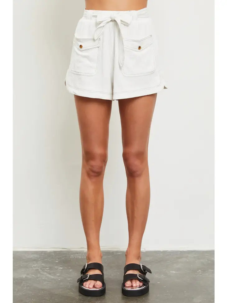 Contrast Stitch Belted Short