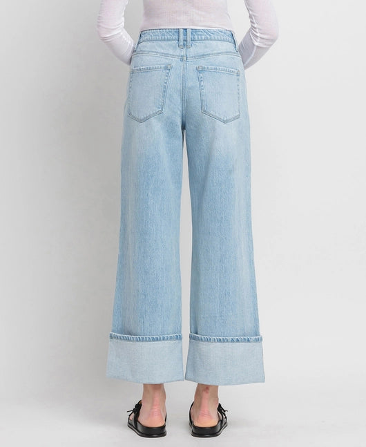 Super High Rise Cuff Baggy Wide Jeans