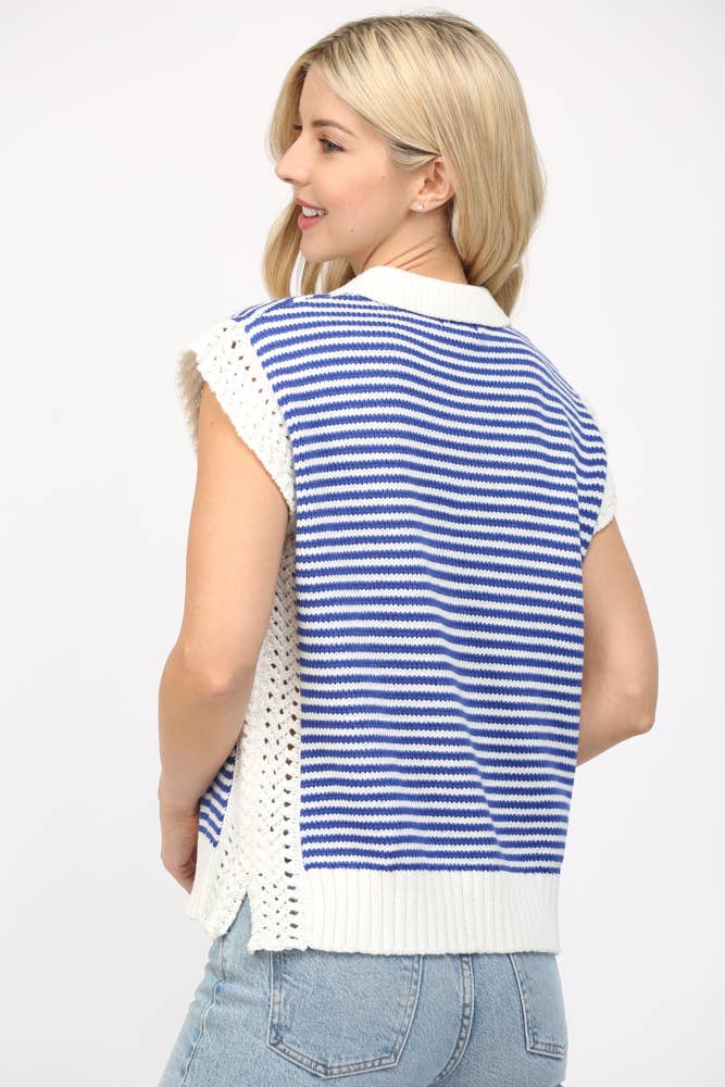 Stripe Collared V-Neck Sweater Vest