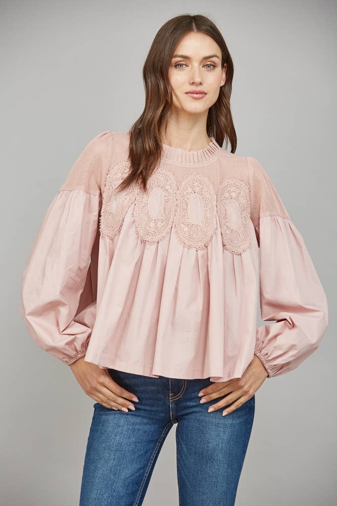 Lace Applique Detail Long Sleeve Blouse