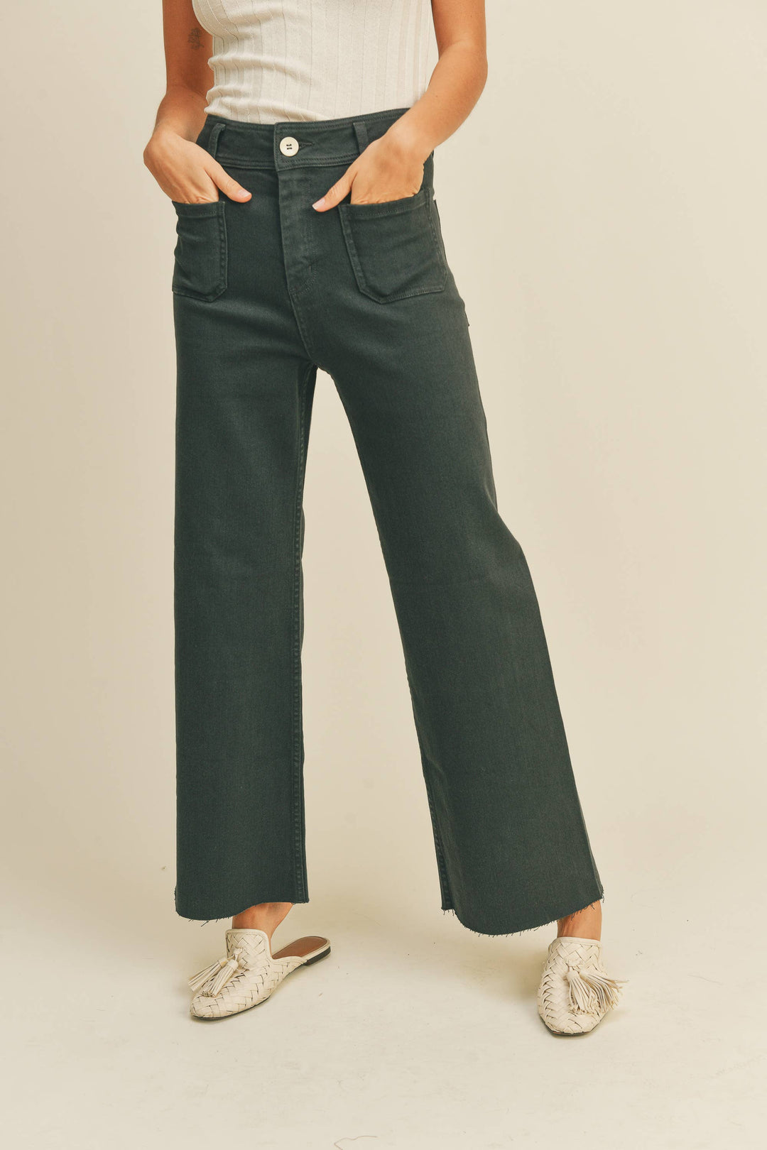 Straight Wide Leg Pants With Front Pocket