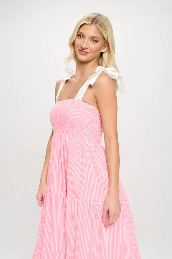 Coral Stripe Midi Dress