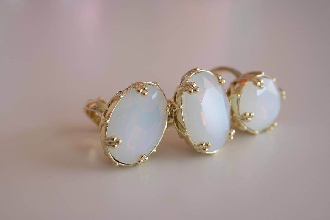 First Lady Adjustable Cocktail Ring in White Opal