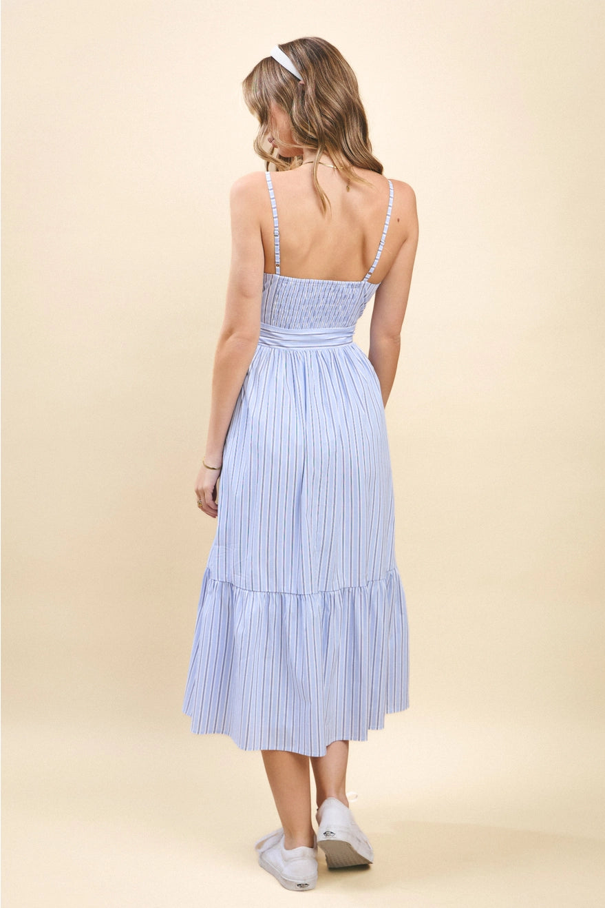 Striped Adjustable Spaghetti Strap Midi Dress