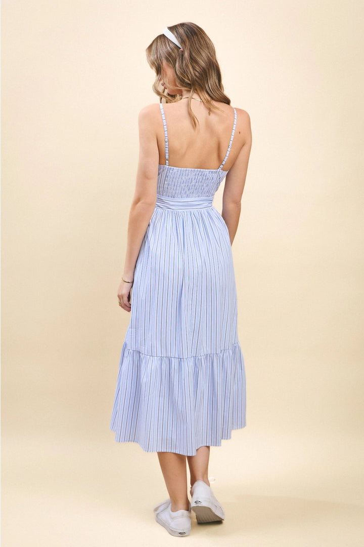 Striped Adjustable Spaghetti Strap Midi Dress