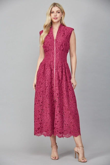 Front Zip Closure Lace Dress