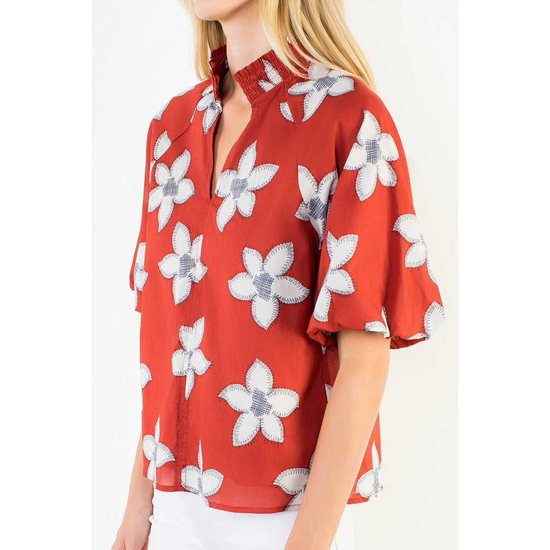 Flower Puff Sleeve Top
