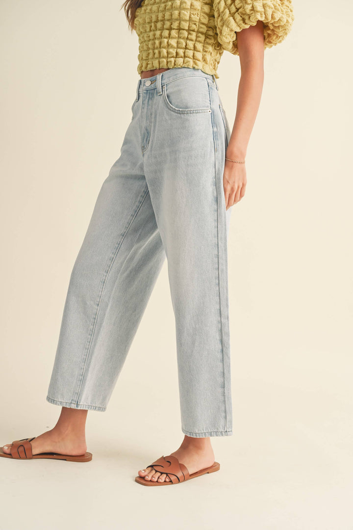 Adjustable Waist Crop Light Denim Pants